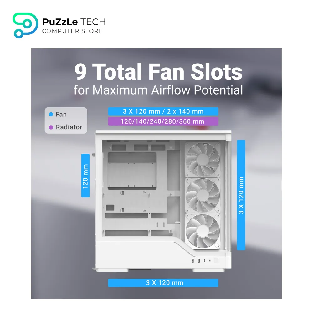 AeroCool P500A White Mid Tower Case - 4 FAN ARGB - 3 Reversed - Type-C - Ready BTF Support - ACL-P500A-WT-FRPW 7