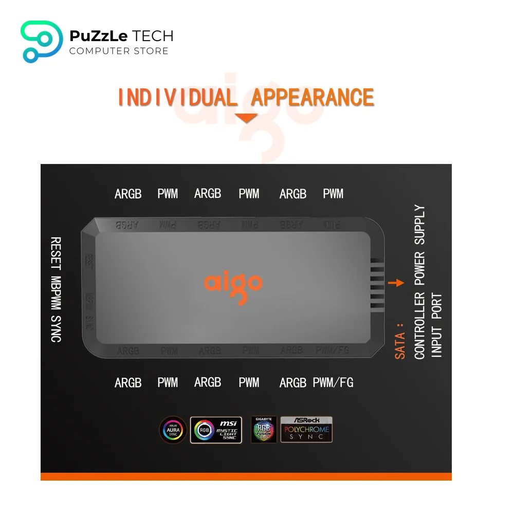 Aigo APC1 4Pin PWM 6 ARGB Ports 3Pin 5v Speed Controller Universal Computer Regulator PC Case Cooling Fan Hub Remote Control