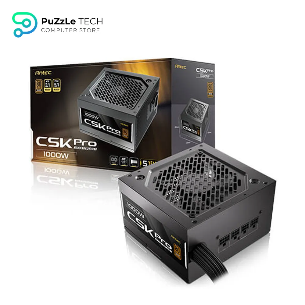 Antec CSK1000 PRO ATX3.1 1000W 80+ Bronze Semi-Modular Power Supply - Native 12V-2x6 (12VHPWR) PCIe 5.1 Connector, 120mm Silent Fan, ATX 3.1 Compliant, 5-Year Warranty