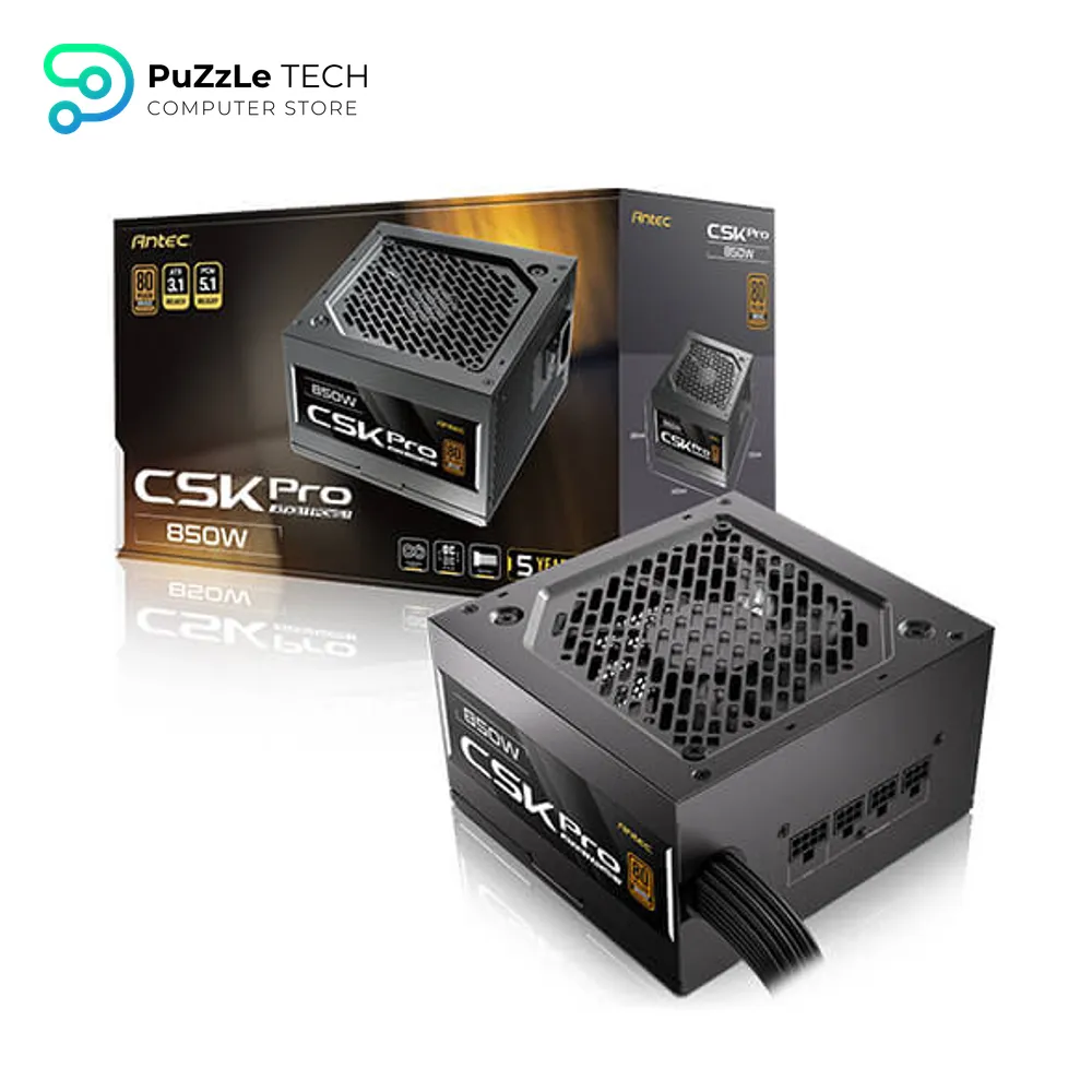 ANTEC CSK850 PRO ATX3.1 850W 80+ Bronze Semi-Modular Power Supply - 12V-2x6 (12VHPWR) PCIe 5.1 Connector, 120mm Silent Fan, ATX 3.1 Compliant, 5-Year Warranty