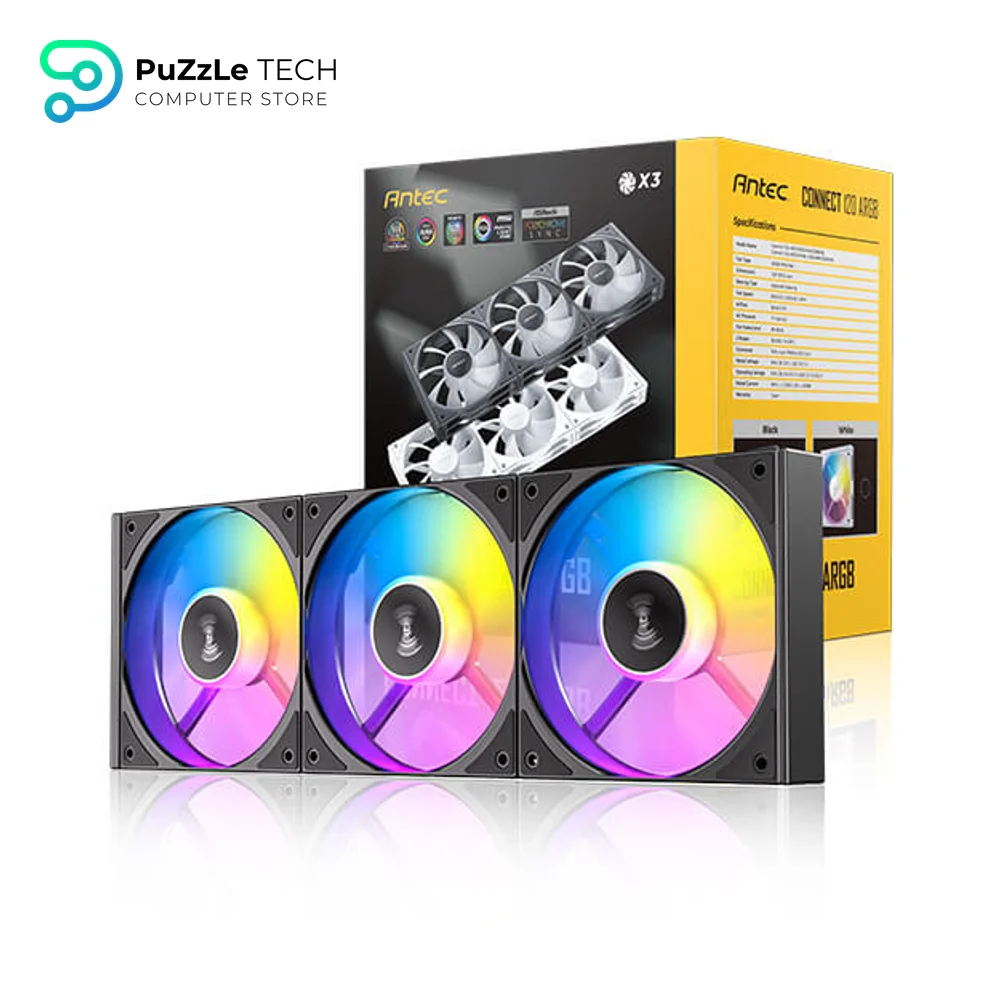 Antec Connect C120 ARGB 120mm PWM Case Fan 3PK - 9 Blade - 800-1500rpm - 65.08CFM - 28dBA - Hydraulic Bearing - 4-Pin PWM 3