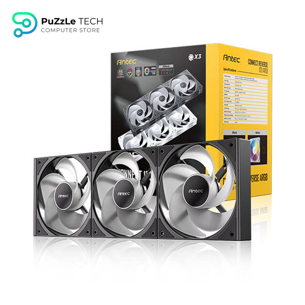 Antec CONNECT C120R REVERSE ARGB PWM Fan 120mm - 3-Pack - Hydraulic Bearing - 800-1800RPM - 43.2 CFM (C120R ARGB_3PK)