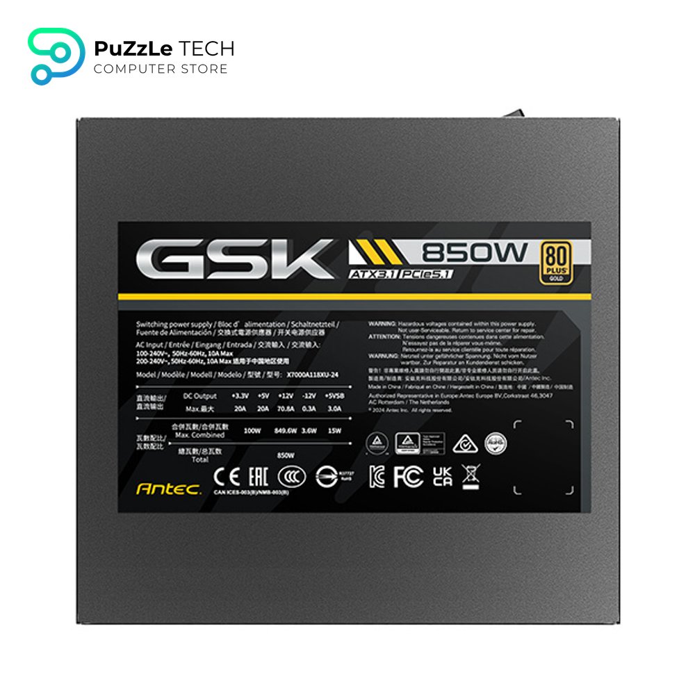 Antec GSK850 ATX3.1 850W 80+ Gold Fully Modular Power Supply - Native 12V-2x6 (12VHPWR) PCIe 5.1 Connector - 100% Japanese Capacitors - Zero RPM Mode - 120mm FDB Silent Fan - 10-Year Warranty 5
