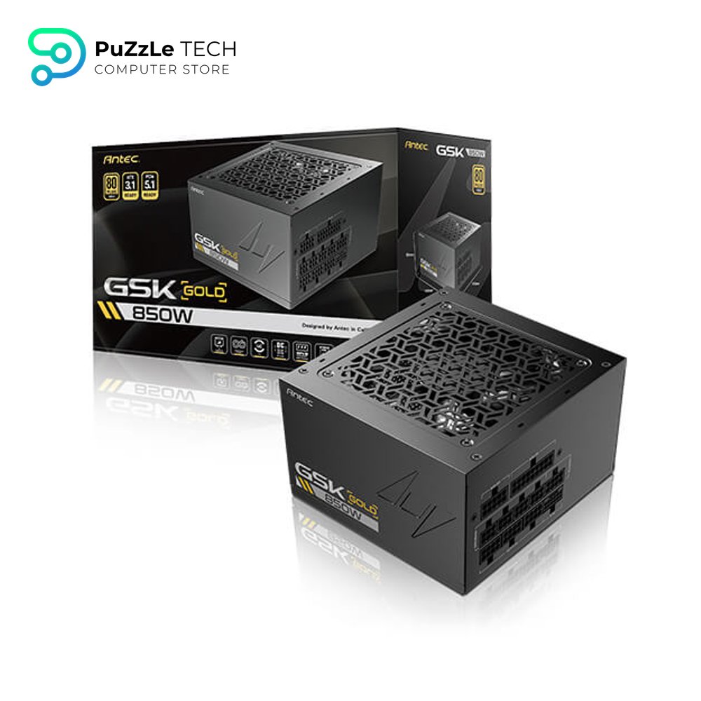 Antec GSK850 ATX3.1 850W 80+ Gold Fully Modular Power Supply - Native 12V-2x6 (12VHPWR) PCIe 5.1 Connector - 100% Japanese Capacitors - Zero RPM Mode - 120mm FDB Silent Fan - 10-Year Warranty