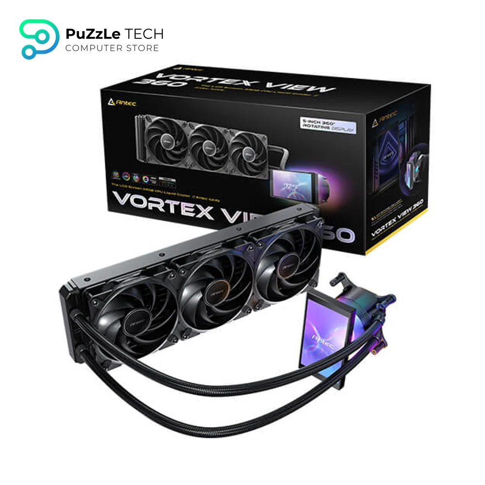 ANTEC Vortex View 360 AIO Liquid CPU Cooler - 5 IPS Screen - 3x120mm PWM Fans - Customizable Display - RGB Backglow System 8
