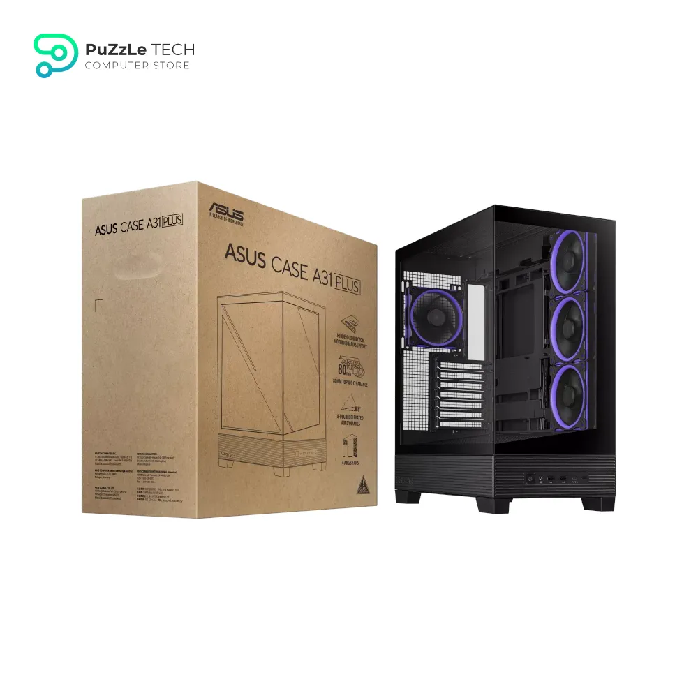 ASUS A31 Plus TG ARGB Black ATX PC Case (Pre-Installed ARGB Fans - Glass Front Panel - Compatible with Hidden Port Motherboards - 360mm Radiators - 380mm Graphics - Black) 17