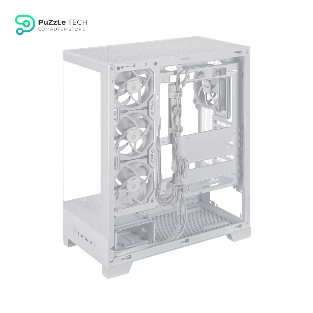 ASUS A31 Plus TG ARGB White ATX PC Case - Pre-Installed ARGB Fans - Glass Front Panel - Hidden Port Motherboard Compatible - 360mm Radiators - 380mm Graphics Cards - White 9
