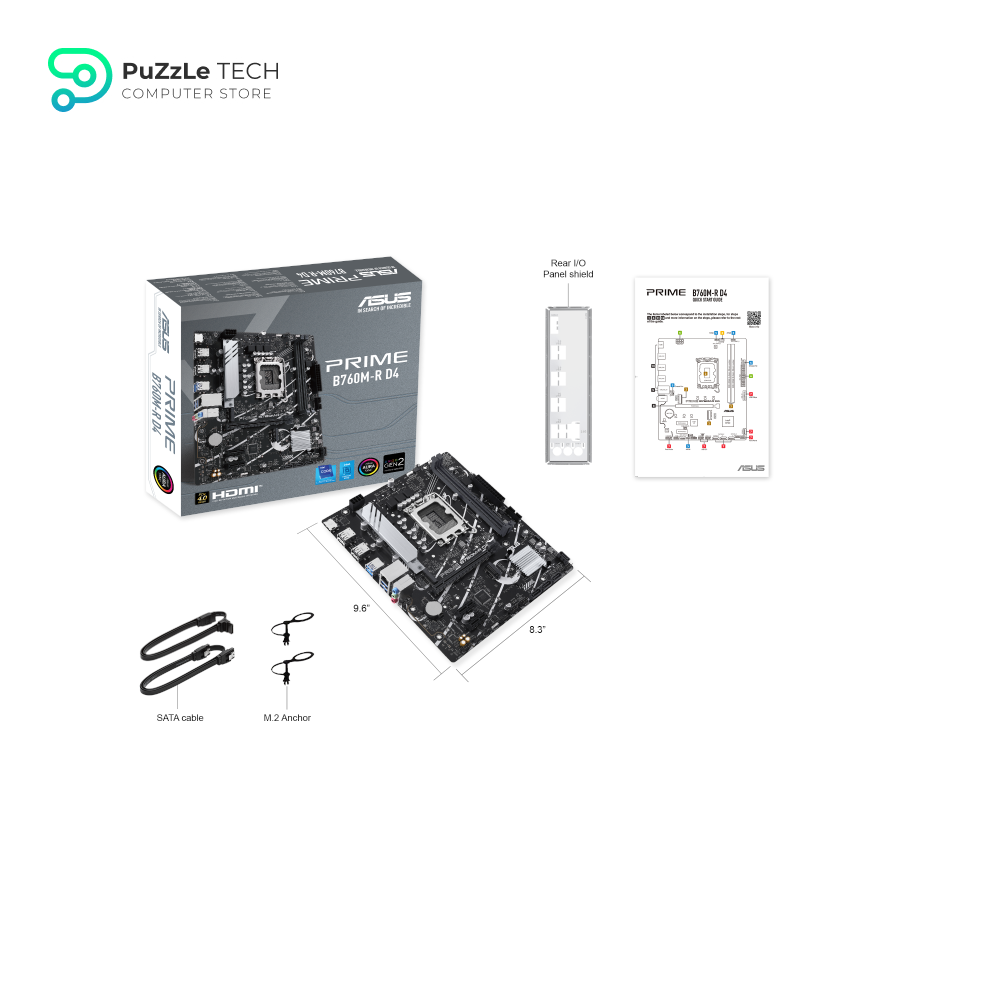 ASUS PRIME B760M-R D4, an Intel B760 LGA 1700 micro-ATX motherboard with PCIe 4.0, two PCIe 4.0 M.2 slots, DDR4, Realtek 2.5Gb Ethernet, HDMI™, SATA 6 Gbps, front USB 5Gbps ports, Aura Sync 7