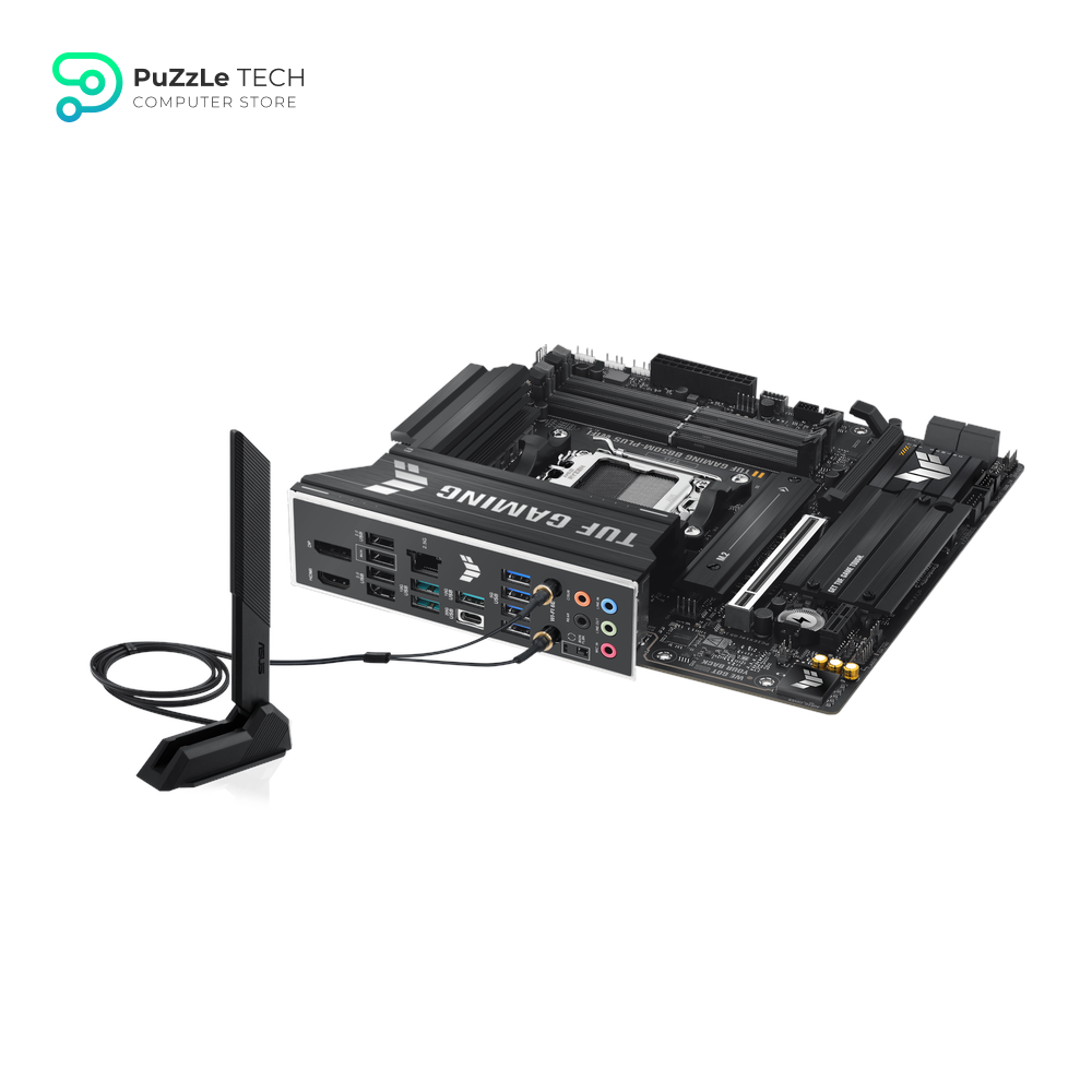 ASUS TUF Gaming B850M-PLUS WiFi AMD AM5 B850 mATX Motherboard, 14+2+1 80A DrMOS Stages, DDR5, PCIe 5.0, 3X M.2, Wi-Fi 6E, 2.5Gb LAN, DP, HDMI™, USB 10Gbps & 20Gbps Type-C®, BIOS Flashback™, Aura Sync 6