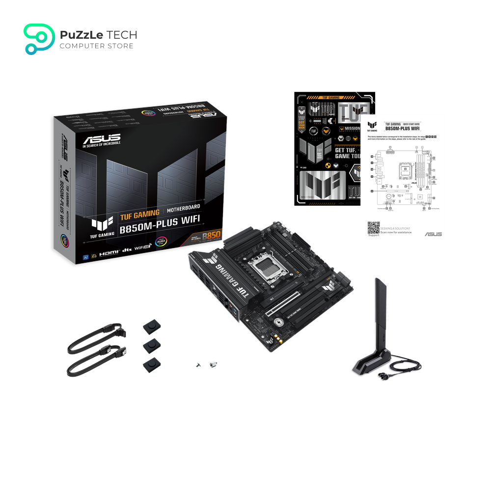ASUS TUF Gaming B850M-PLUS WiFi AMD AM5 B850 mATX Motherboard, 14+2+1 80A DrMOS Stages, DDR5, PCIe 5.0, 3X M.2, Wi-Fi 6E, 2.5Gb LAN, DP, HDMI™, USB 10Gbps & 20Gbps Type-C®, BIOS Flashback™, Aura Sync 7
