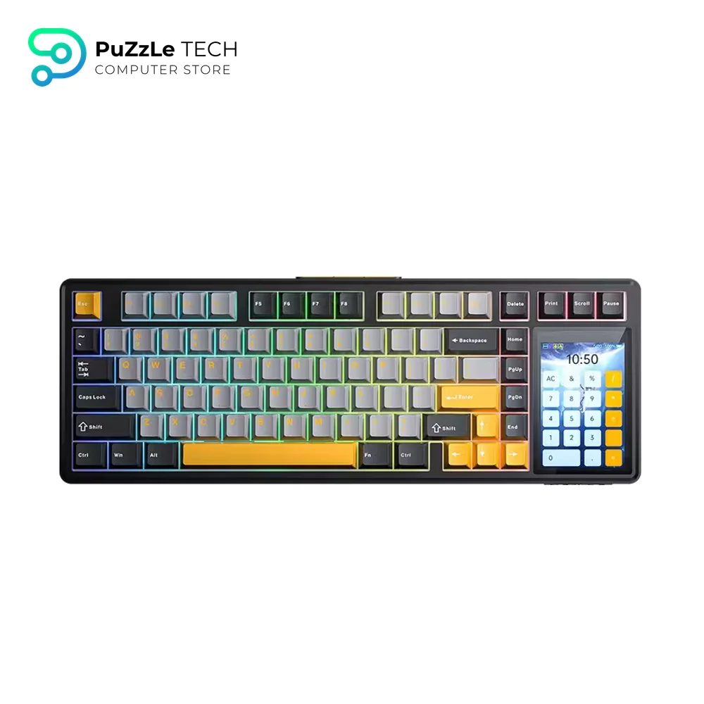AULA L99 Mechanical Keyboard Tri-Mode Raindrop Switch IPS Touchscreen, Dark Grey Light Grey Yellow-3589