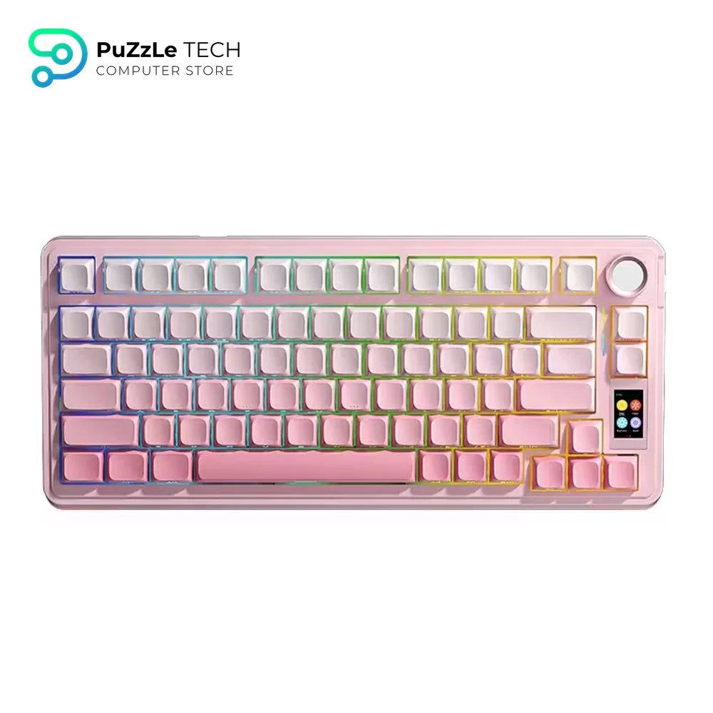 AULA S75 Pro Mechanical Keyboard Tri-Mode Greywood V3 Switch TFT Screen, Gradient Pink-2131