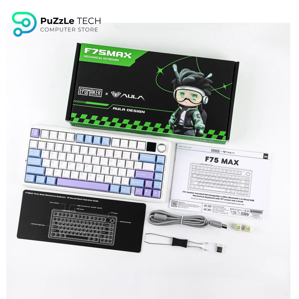 AULA F75 MAX Mechanical Keyboard Tri-Mode Reaper Switch, Glacier Blue-1158