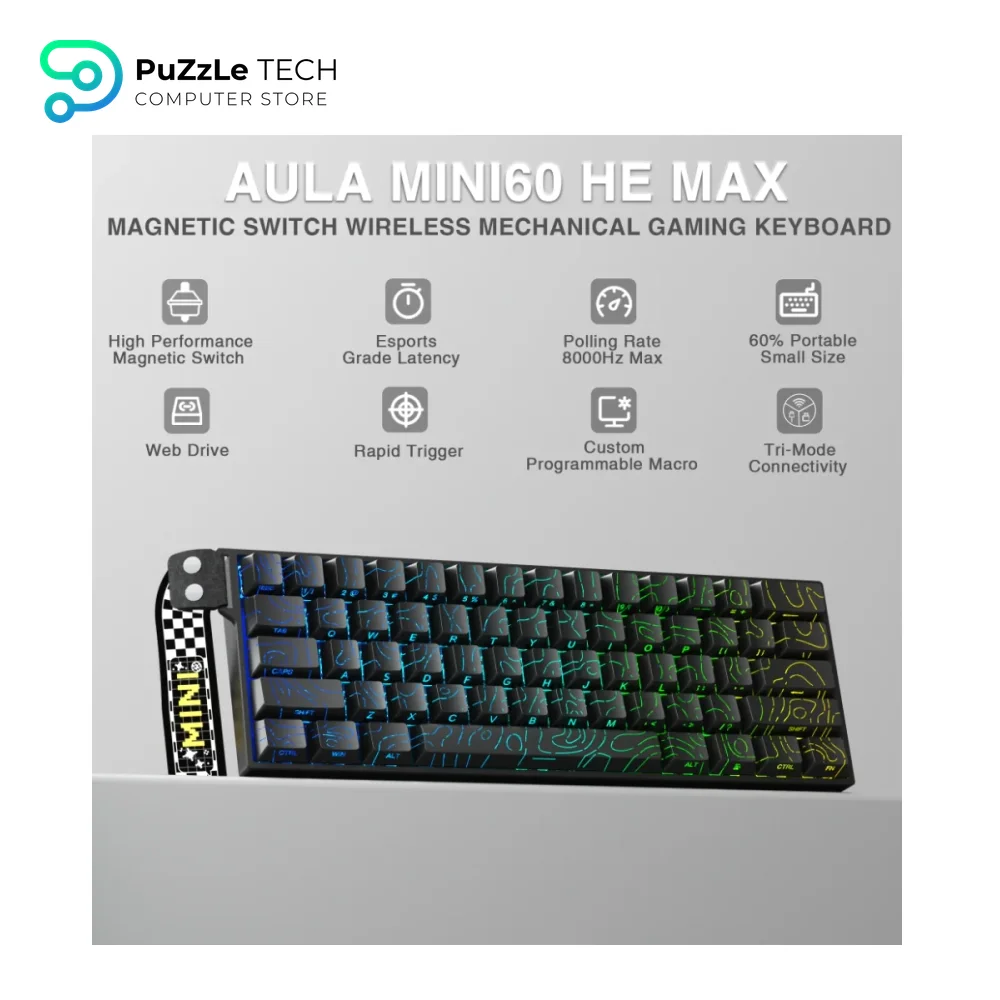 AULA MINI60 HE MAX Magnetic Switch Keyboard Tri-Mode 8K Spiritcloud Switch, Black Contour-2209