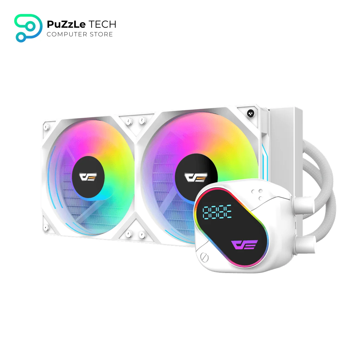 DarkFlash Explore DO 240 AIO White - 240mm Liquid CPU Cooler with Digital Temperature Screen - ARGB Fans - LGA1700/AM5