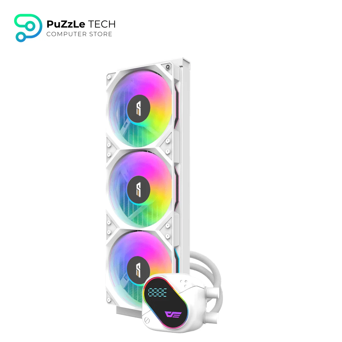 DarkFlash EXPLORE DO360 360mm AIO Liquid CPU Cooler Segment LCD Display 5V ARGB Lighting Copper Base 3000 RPM Pump Intel & AMD Compatible - White 2