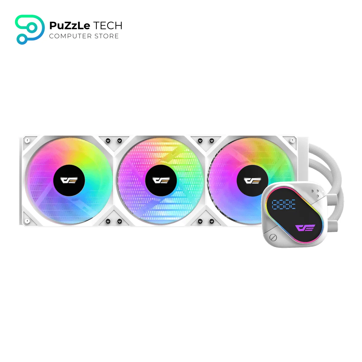 DarkFlash EXPLORE DO360 360mm AIO Liquid CPU Cooler Segment LCD Display 5V ARGB Lighting Copper Base 3000 RPM Pump Intel & AMD Compatible - White 3