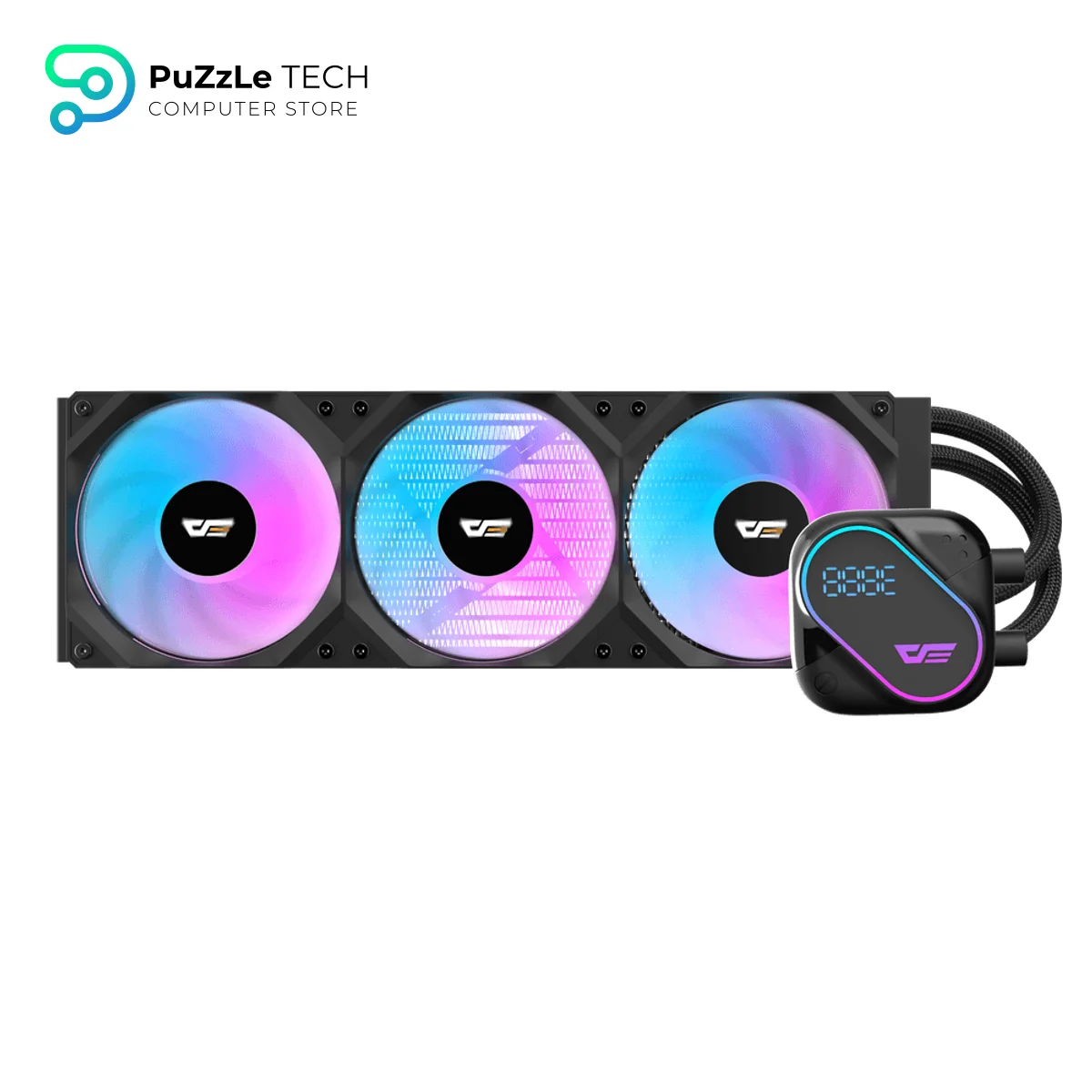 DarkFlash EXPLORE DO360 360mm AIO Liquid CPU Cooler Segment LCD Display 5V ARGB Lighting Copper Base 3000 RPM Pump Intel & AMD Compatible - Black 3