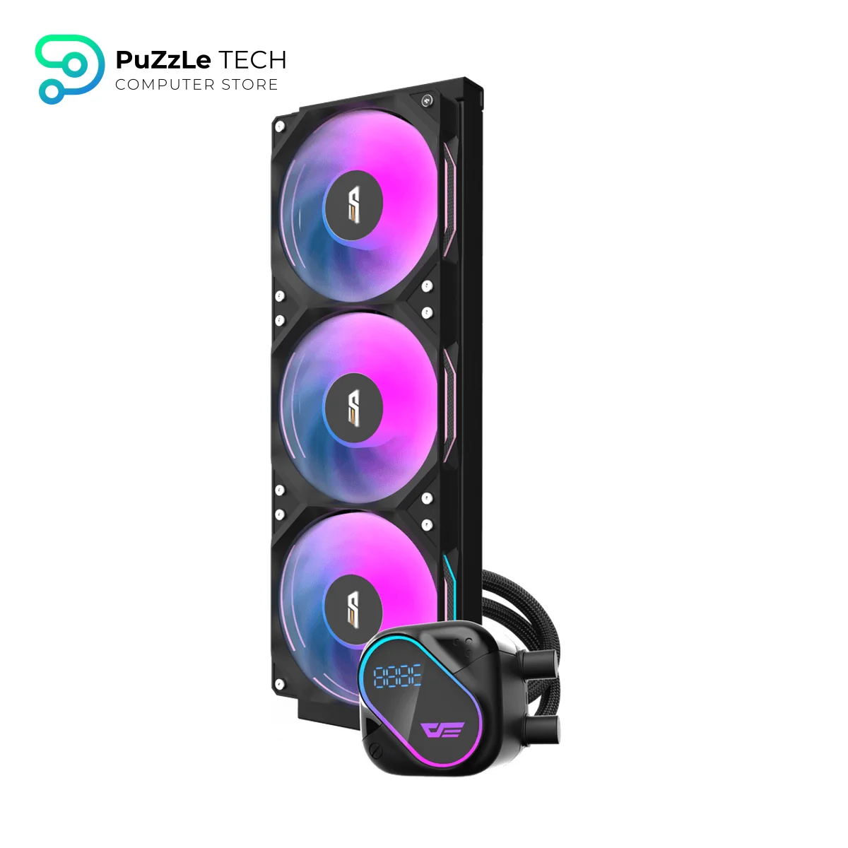 DarkFlash EXPLORE DO360 360mm AIO Liquid CPU Cooler Segment LCD Display 5V ARGB Lighting Copper Base 3000 RPM Pump Intel & AMD Compatible - Black 2