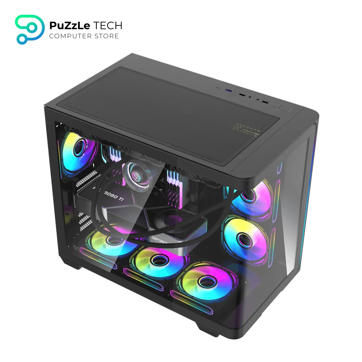 DarkFlash L285 ATX Mid Tower Computer Case - Black (Pre-Installed 7x DM20 LINE ARGB Fans + OC2 Controller, Type-C Front Port) 2