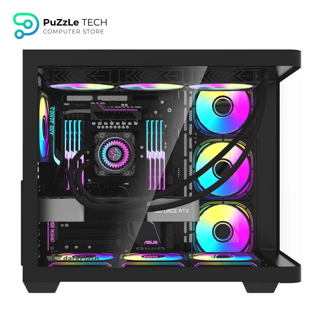 DarkFlash L285 ATX Mid Tower Computer Case - Black (Pre-Installed 7x DM20 LINE ARGB Fans + OC2 Controller, Type-C Front Port)