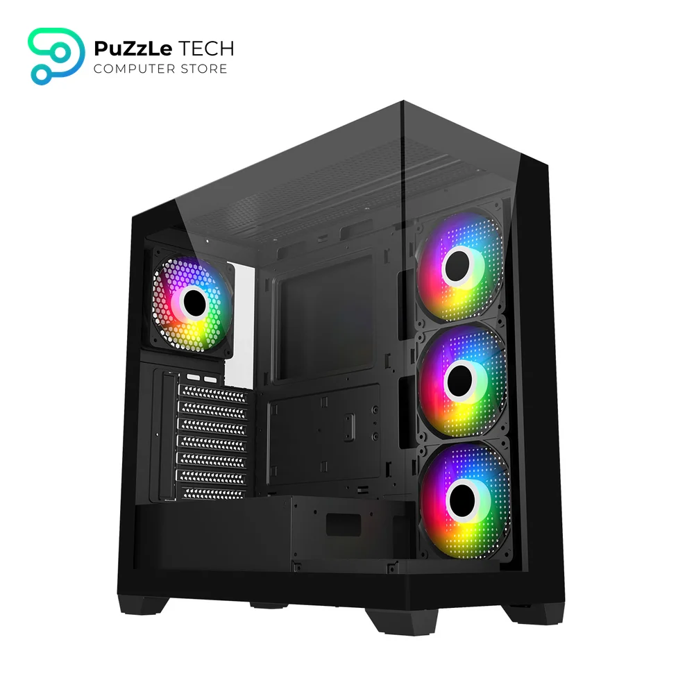 FSP M340 Black 120mm ARGB 4xFans - Dual Glass Panels - Type-C and User Friendly I-O Panel Case + PSU FSP Hydro K PRO 750W +80 Plus Bronze Power Supply