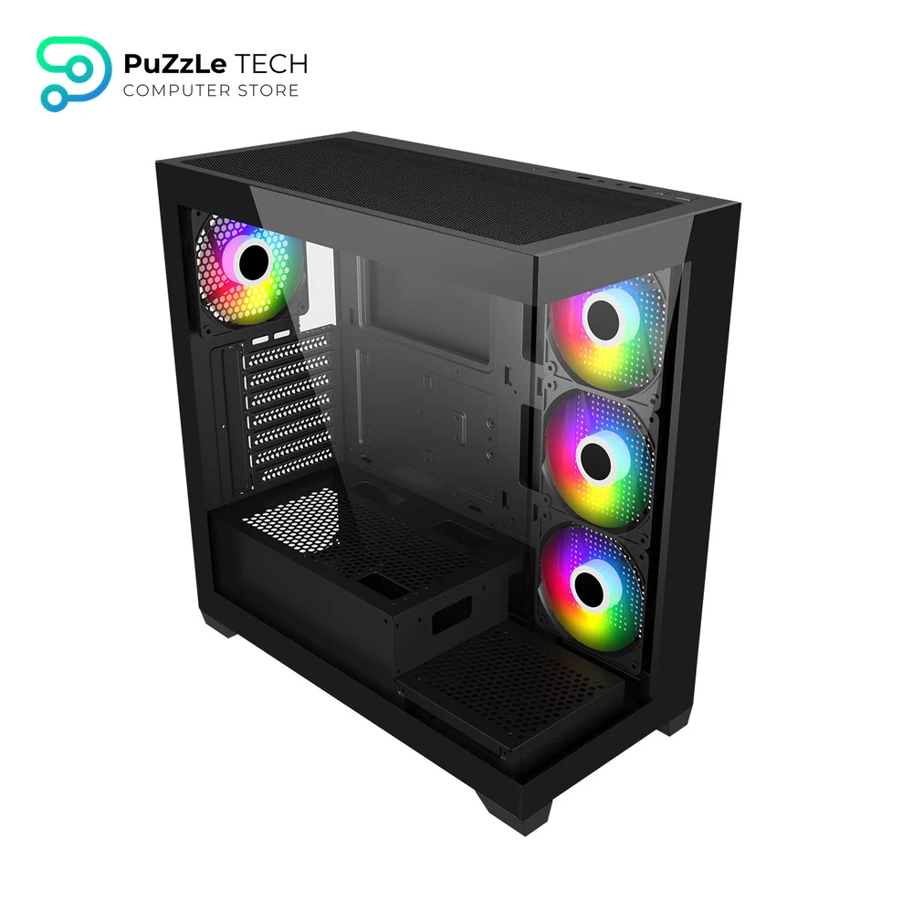 FSP M340 Black 120mm ARGB 4xFans - Dual Glass Panels - Type-C and User Friendly I-O Panel Case + PSU FSP Hydro K PRO 750W +80 Plus Bronze Power Supply