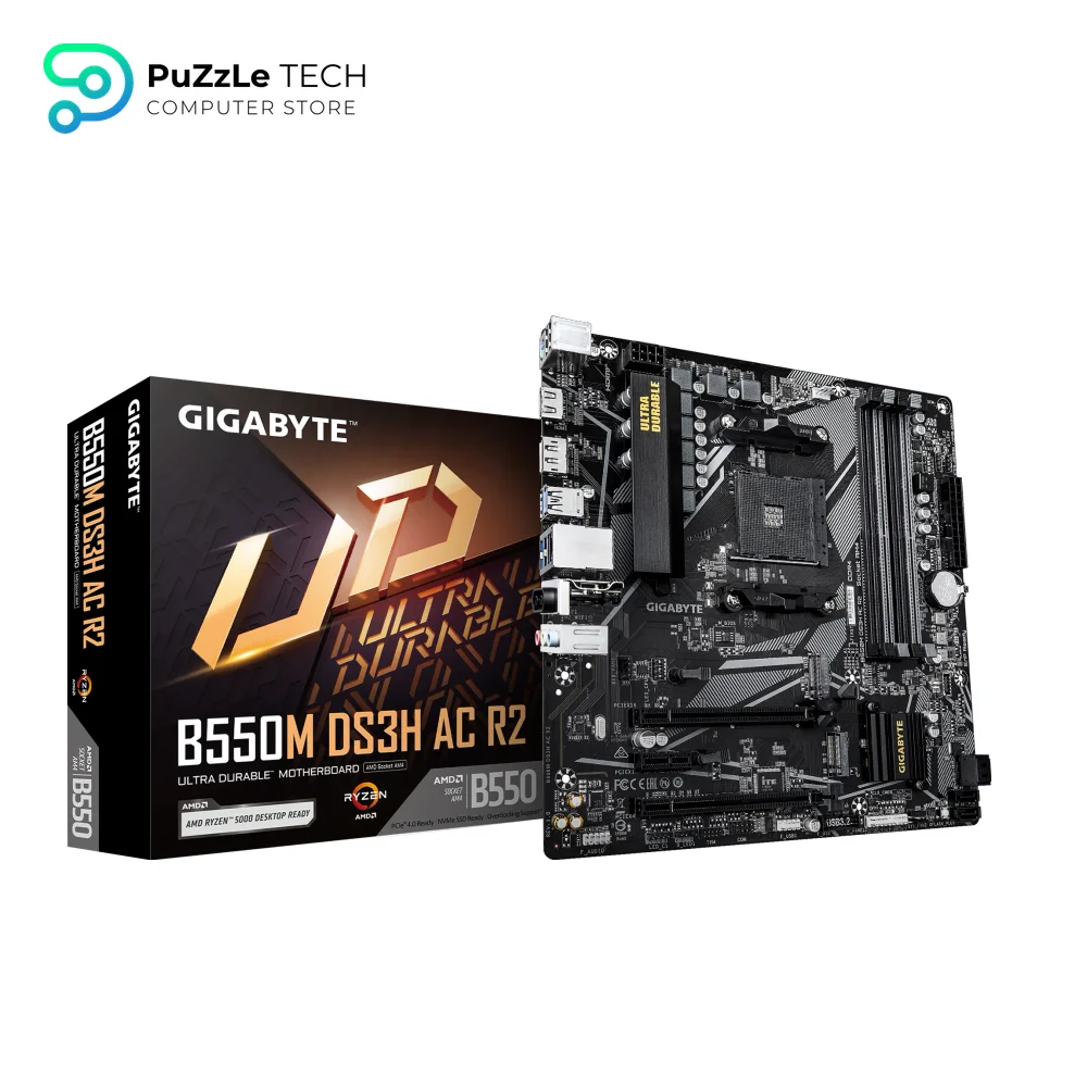 GIGABYTE B550M DS3H AC R2 AMD AM4 Motherboard - Micro-ATX - DDR4 - Dual M.2 - SATA 6Gb s - WIFI5 - Realtek GbE LAN - PCIe 4.0