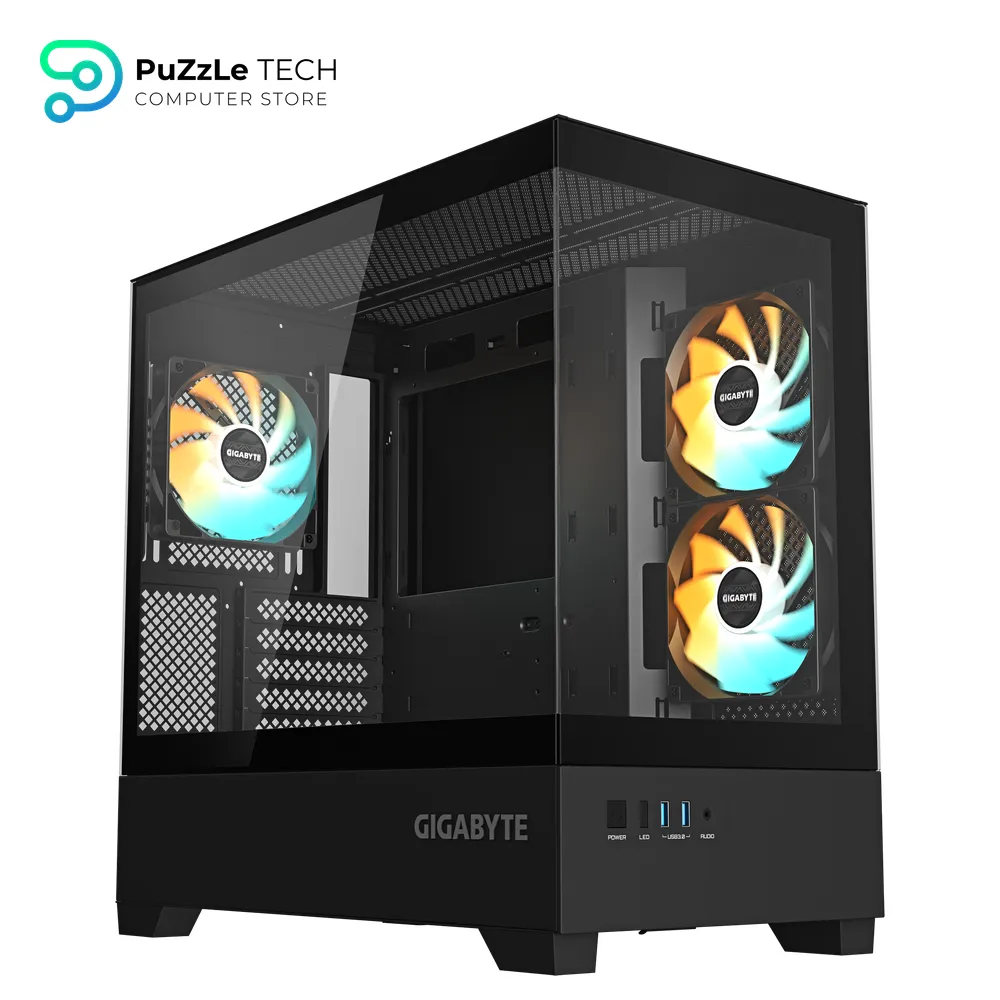 GIGABYTE GB-C201P PANORAMIC Mid Tower Gaming Cabinet - High-Airflow Mesh Front Panel - Tempered Glass Side - ATX - Micro ATX - Mini ITX Support - USB 3.0 - Sleek Black Design - Clean Cable Management