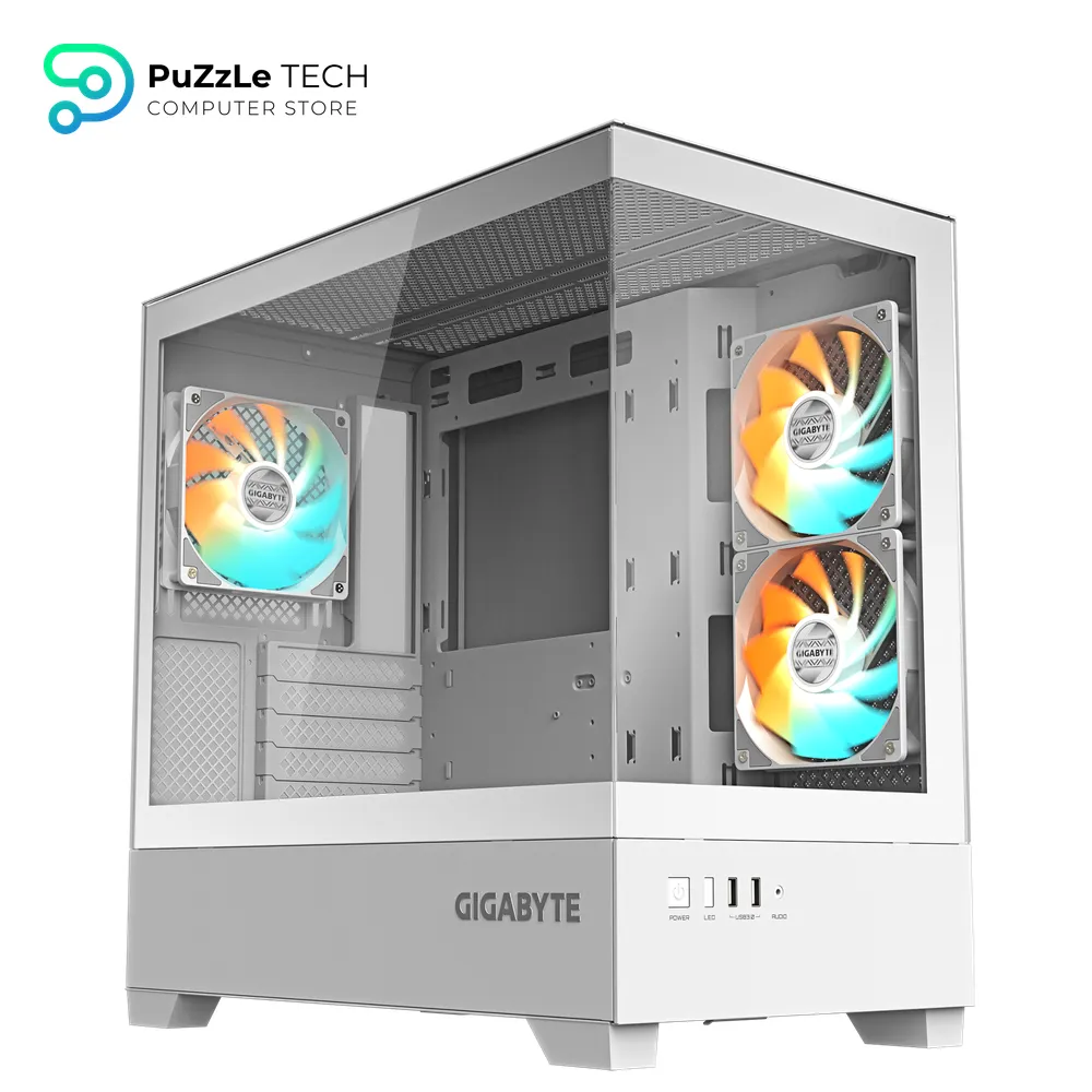 GIGABYTE GB-C201PI PANORAMIC ICE Mid Tower Gaming Cabinet - High-Airflow Mesh Front Panel - Tempered Glass Side - ATX - Micro ATX - Mini ITX Support - USB 3.0 - Sleek Black Design - Clean Cable Management
