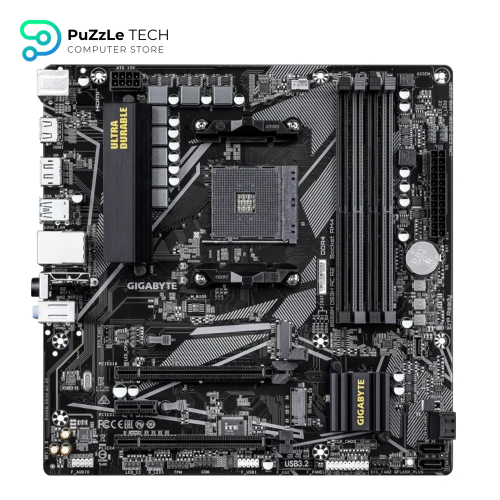 GIGABYTE B550M DS3H AC R2 AMD AM4 Motherboard - Micro-ATX - DDR4 - Dual M.2 - SATA 6Gb s - WIFI5 - Realtek GbE LAN - PCIe 4.0