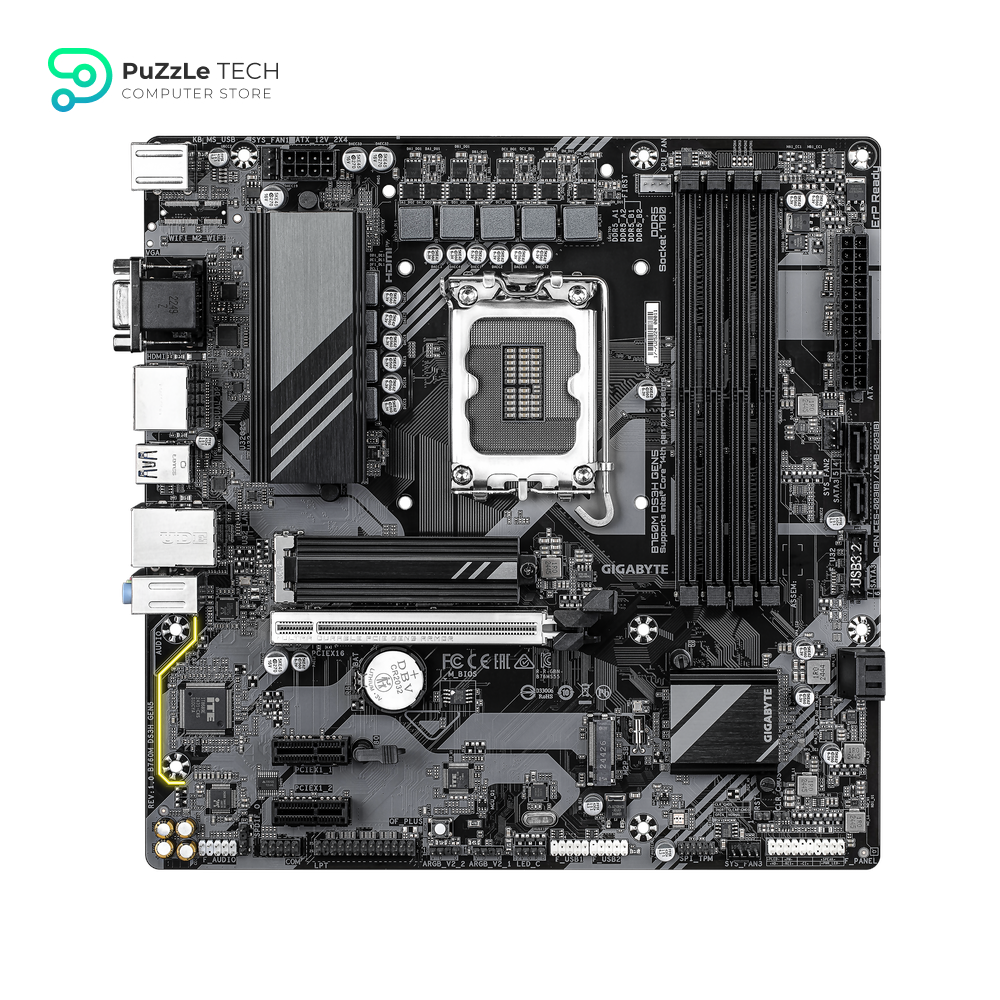 GIGABYTE B760M DS3H DDR5 GEN5 Motherboard - LGA1700, 13th & 12th Gen Intel Support, PCIe 5.0, Dual M.2, USB 3.2 Gen2, Micro ATX 2