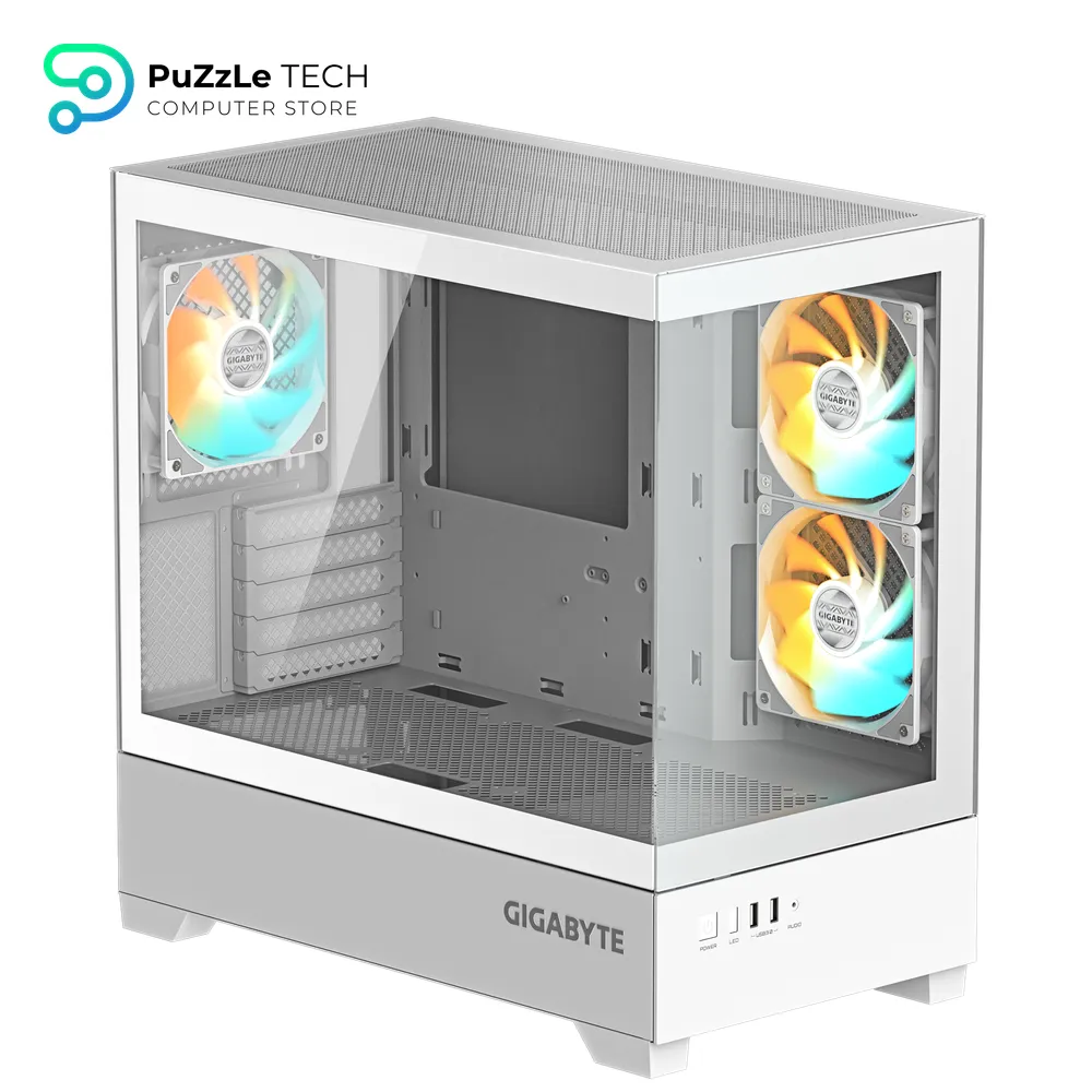 GIGABYTE GB-C201PI PANORAMIC ICE Mid Tower Gaming Cabinet - High-Airflow Mesh Front Panel - Tempered Glass Side - ATX - Micro ATX - Mini ITX Support - USB 3.0 - Sleek Black Design - Clean Cable Management