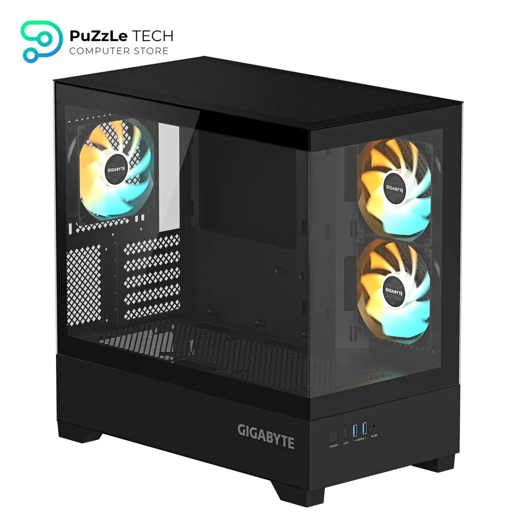 GIGABYTE GB-C201P PANORAMIC Mid Tower Gaming Cabinet - High-Airflow Mesh Front Panel - Tempered Glass Side - ATX - Micro ATX - Mini ITX Support - USB 3.0 - Sleek Black Design - Clean Cable Management