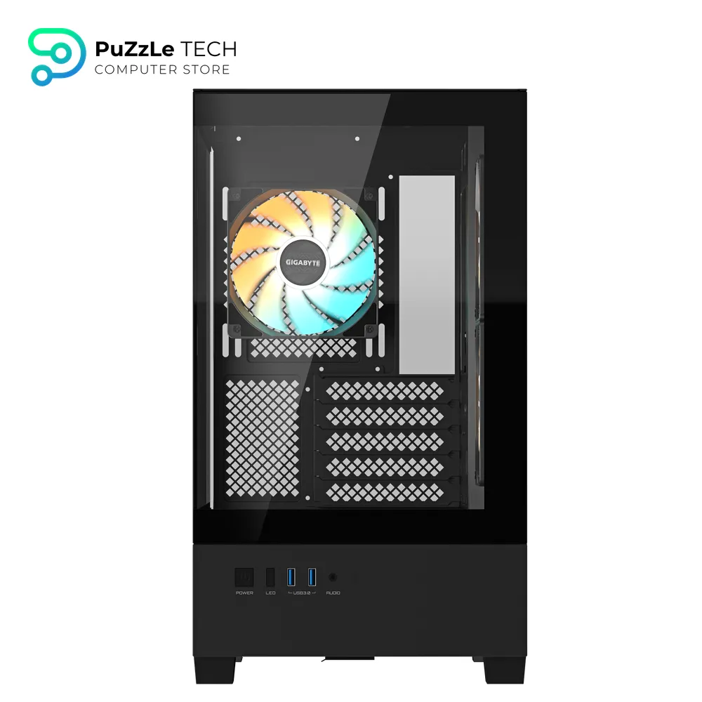 GIGABYTE GB-C201P PANORAMIC Mid Tower Gaming Cabinet - High-Airflow Mesh Front Panel - Tempered Glass Side - ATX - Micro ATX - Mini ITX Support - USB 3.0 - Sleek Black Design - Clean Cable Management 4