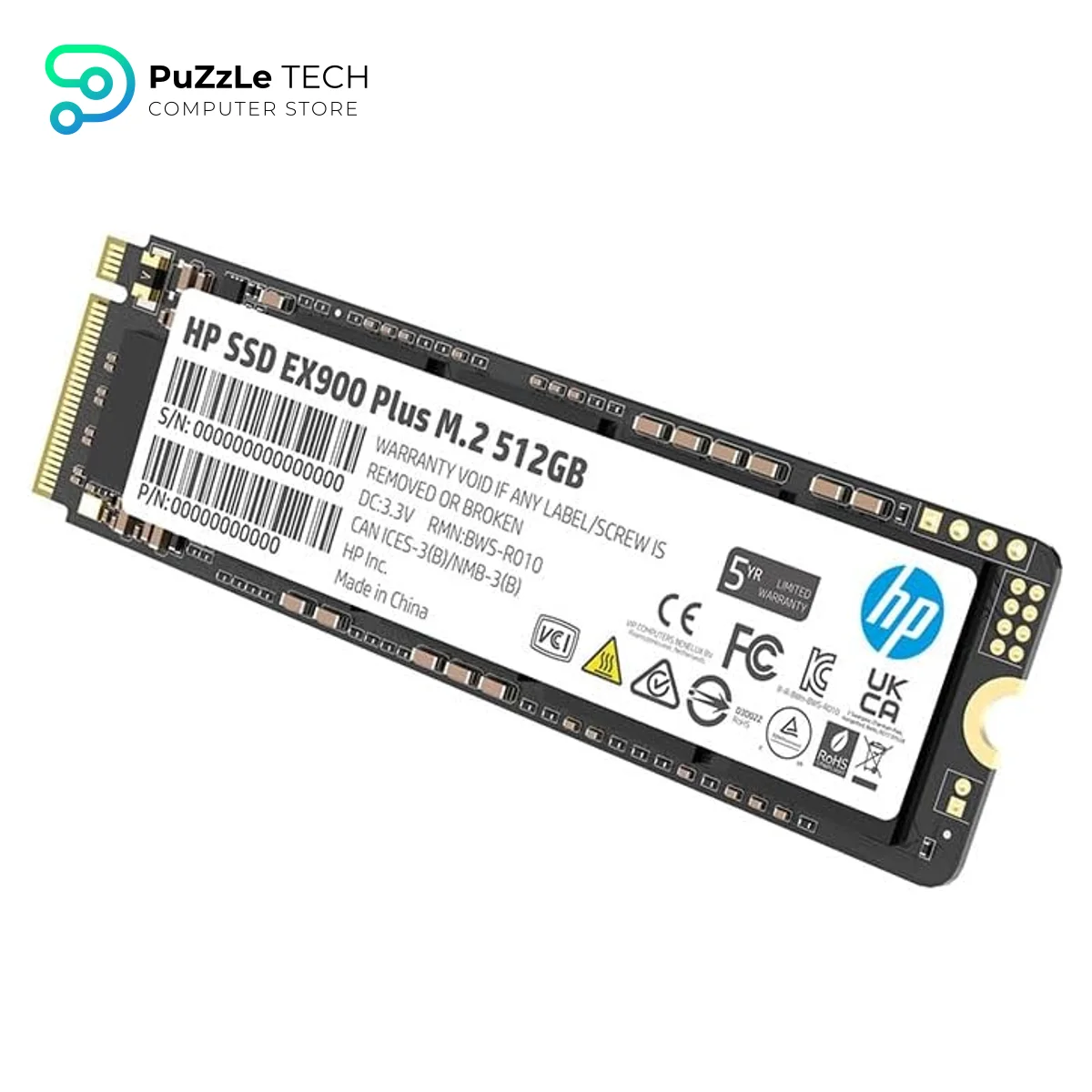 HP EX900 Plus 512GB NVMe SSD - GEN 3.0 X 4 PCIe 8Gb/s 3D NAND M.2 Cache Internal Solid State Drive Up to 2000 MB/s