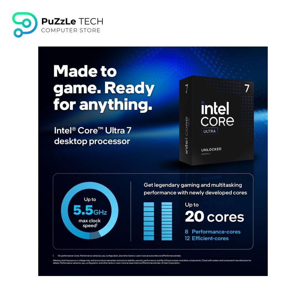 Intel Core Ultra 7 Desktop Processor 265KF - 20 cores (8 P-cores + 12 E-cores) up to 5.5 GHz 4