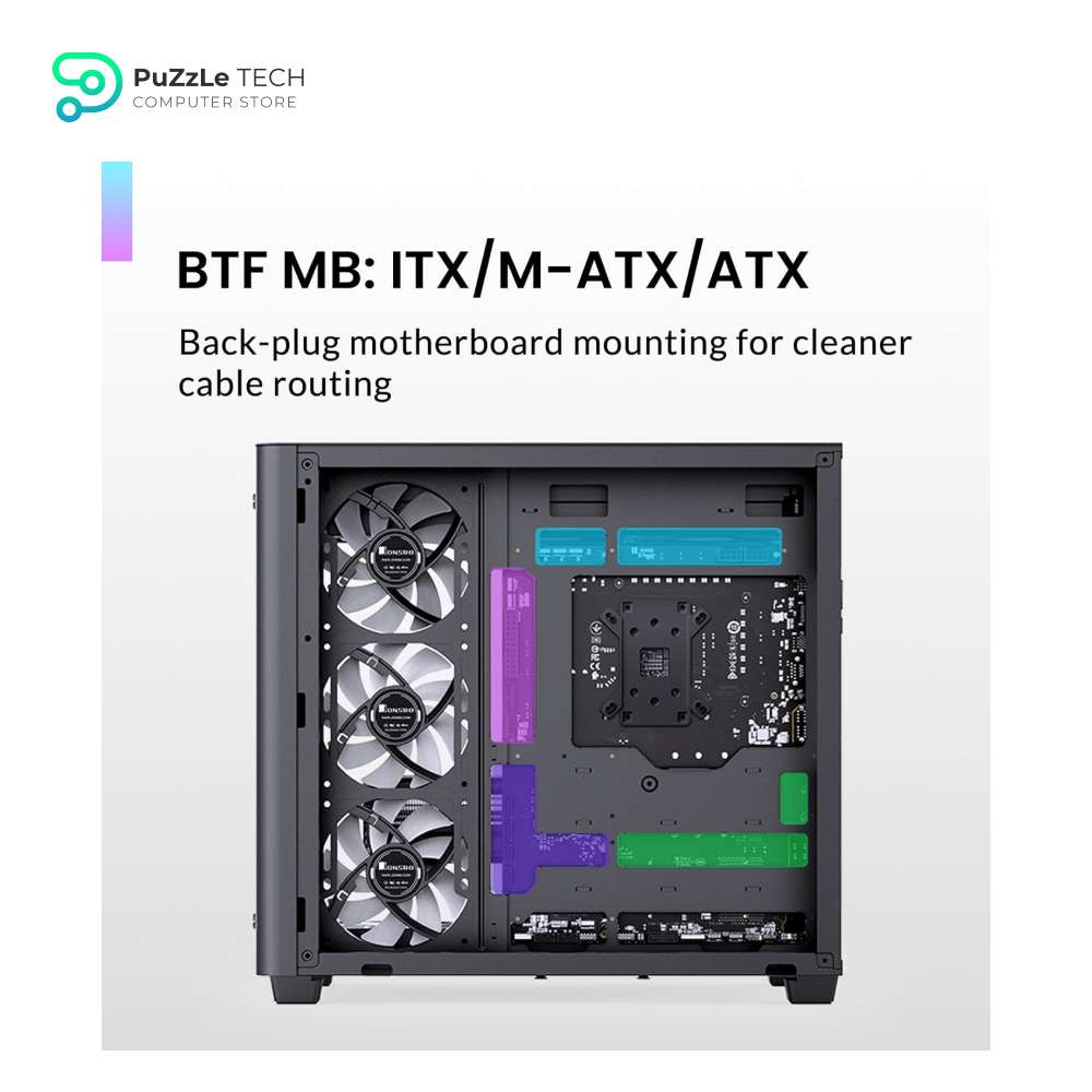 JONSBO TK-3 BLACK One-piece Curved Glass Case - One-piece Curved Glass - Support BTF MB/Dual 360 AIO/ATX PSU/40Series GPU - with 10 Fan Positions - 270 Degree Side View Display Column-less Black 5