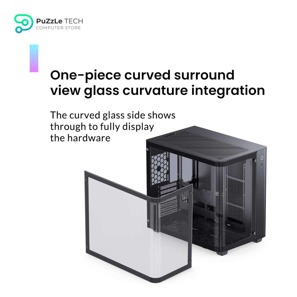 JONSBO TK-3 BLACK One-piece Curved Glass Case - One-piece Curved Glass - Support BTF MB/Dual 360 AIO/ATX PSU/40Series GPU - with 10 Fan Positions - 270 Degree Side View Display Column-less Black 4