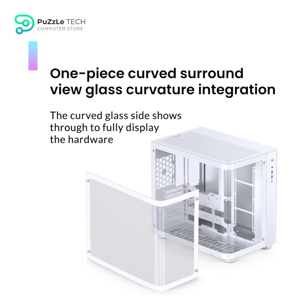 JONSBO TK-3 White One-Piece Curved Glass ATX Mid Tower Pc Case - One-Piece Curved Glass - SP BTF MB/Dual 360 AIO/ATX PSU/40Series GPU - with 10 Fan Positions - 270 Degree Side View Display White Chassis 4