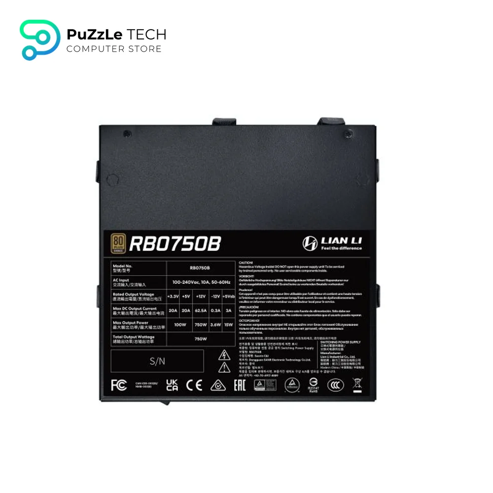Lian Li RB750 750W 80 Plus Bronze ATX 3.1 Modular SATA and Peripheral Cables Unique Cable Management System Power Supply 3