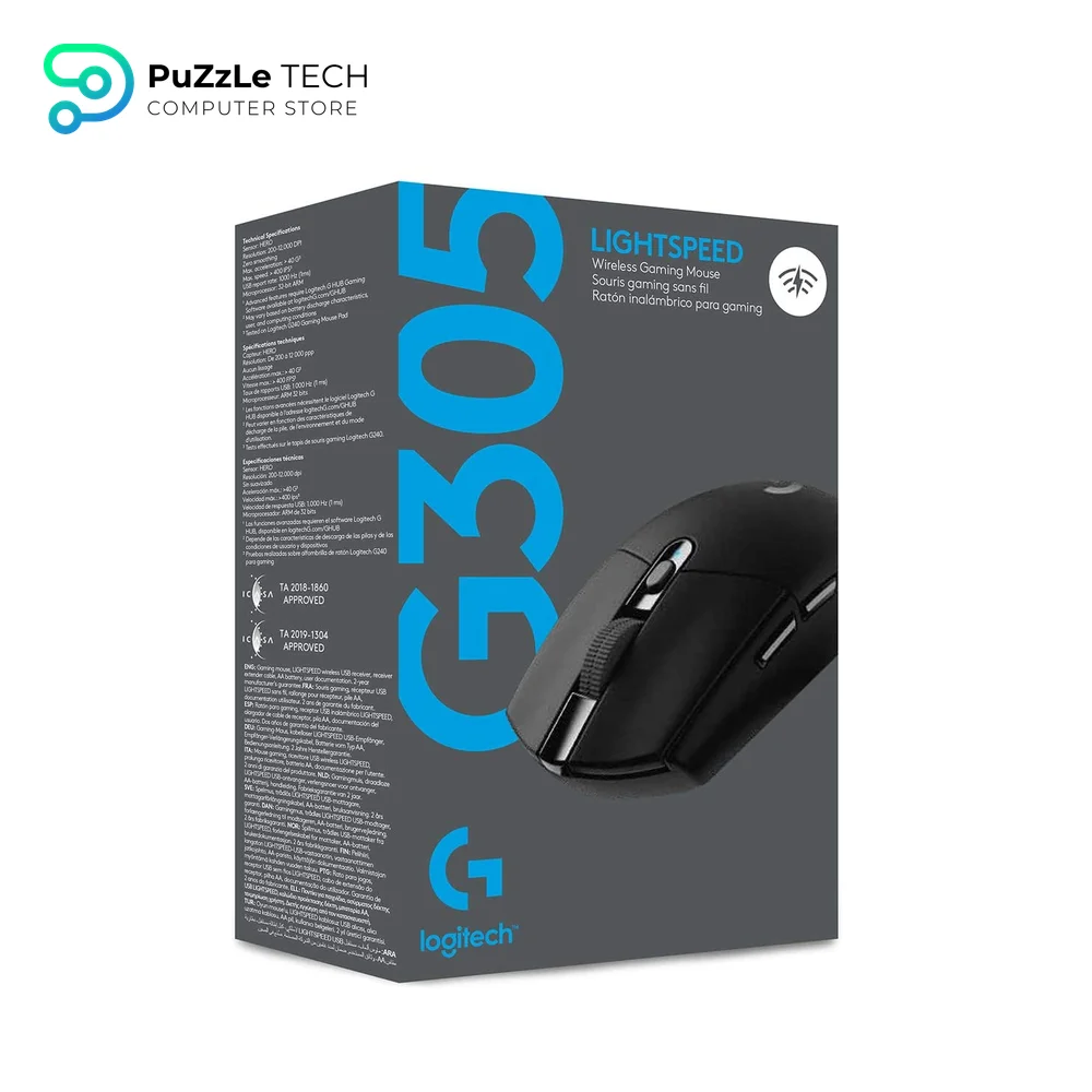 Logitech G305 LIGHTSPEED Wireless Gaming Mouse - Hero 12K Sensor - 12000 DPI - Lightweight - 6 Programmable Buttons - 250h Battery Life - On-Board Memory - PCMac - Black