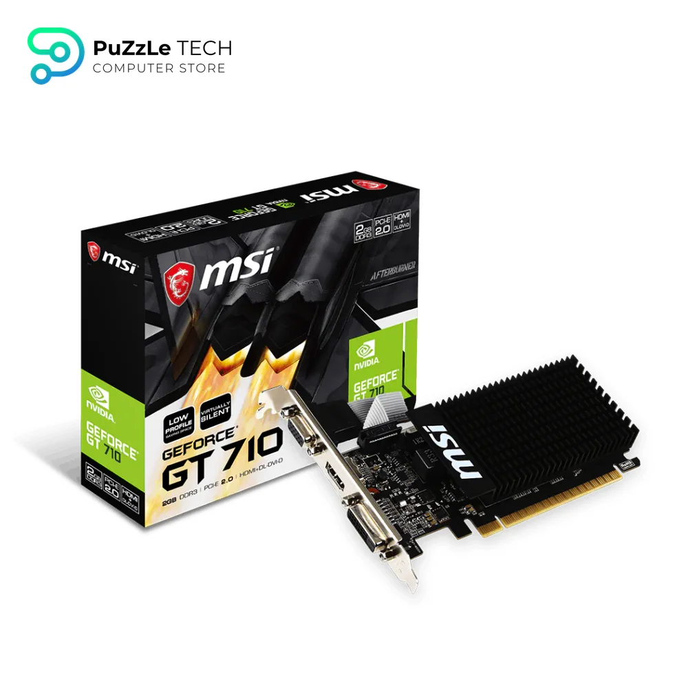 MSI GEFORCE GT 710 2GD3H LP Graphics Card 2GB DDR3 - 954MHz - Low Profile - Low Consumption - VGA - DVI-D - HDMI - HTPC - Silent Passive Fanless Cooling System - Black