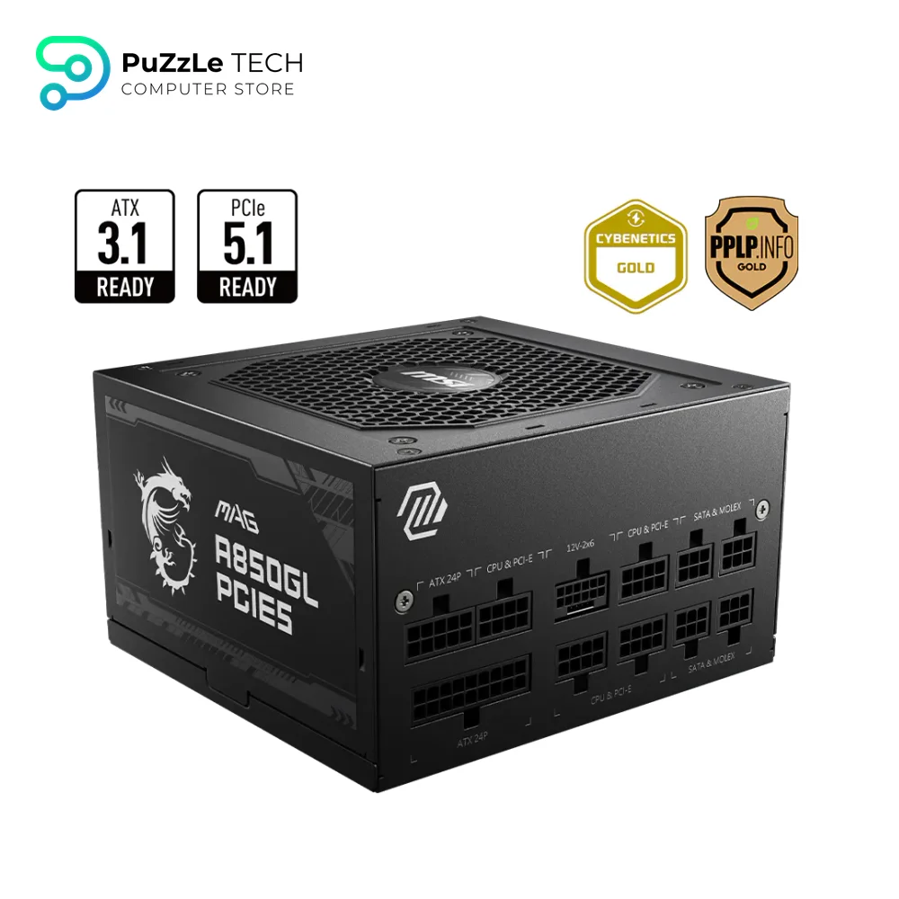 MSI MAG A850GL 850w PCIE 5.1 & ATX 3.1 Gaming Power Supply - Full Modular - 80 Plus Gold Certified 850W - Compact Size - ATX PSU