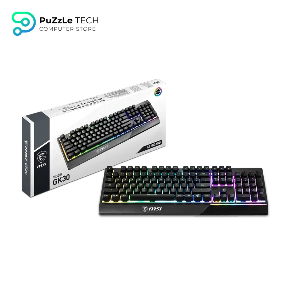 MSI Vigor GK30 Gaming Keyboard - Mechanical Membrane Switches - Waterproof - RGB Mystic Light - Lighting & Media Hot Keys - Non-Slip Game Base - Gold-Plated USB 2.0 - Full Size