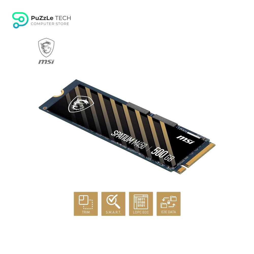 MSI SPATIUM M450 PCIe 4.0 NVMe M.2 500G - Up To 3600MB/s Read - 2300MB/s Write - PHISON E19T - 3D NAND - M.2 2280 - 300TBW 4