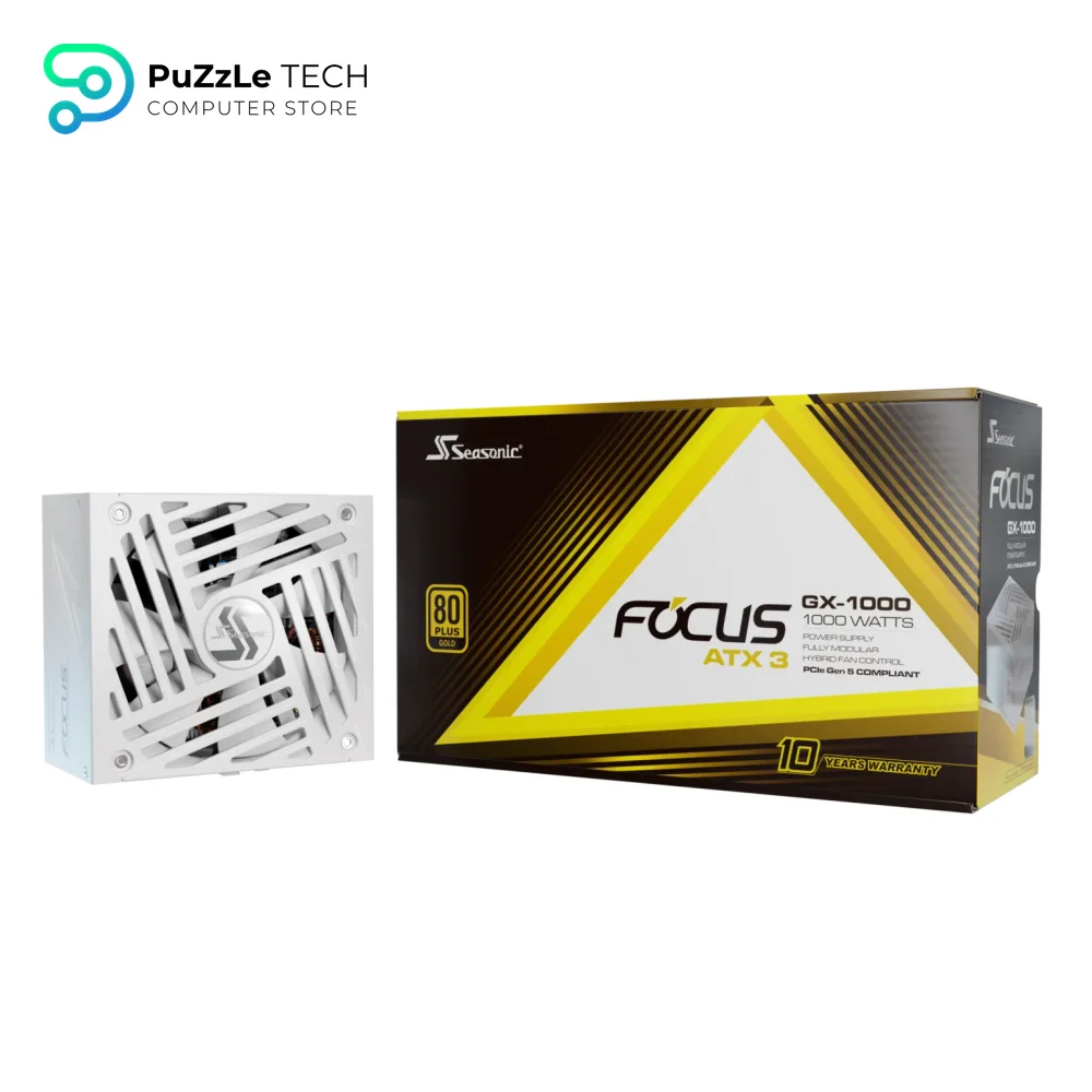Seasonic Focus GX-1000 ATX3 1000W Atx 3.1 80 Plus Gold Fully Modular Hybrid Fan White Power Supply