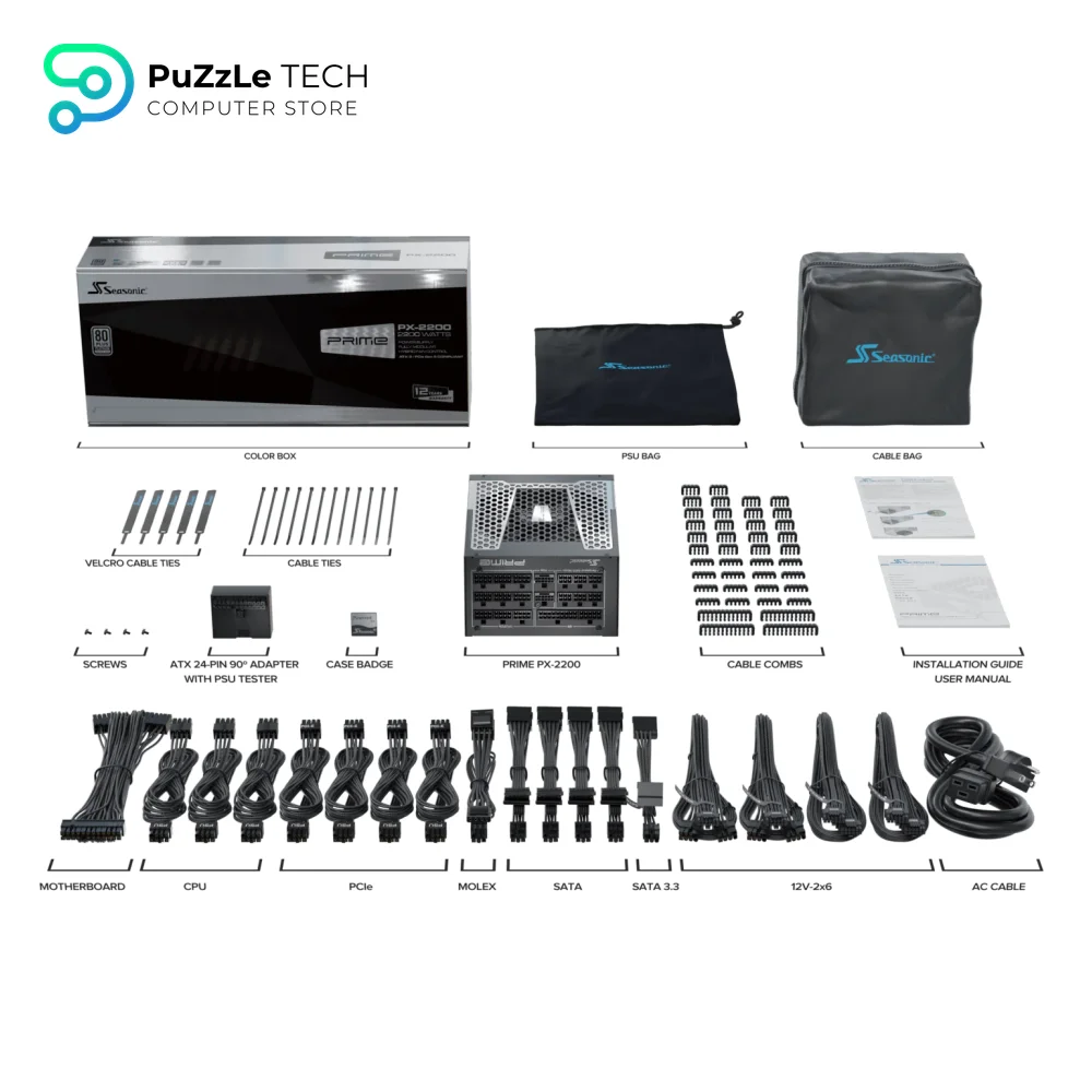 Seasonic Prime PX-2200 2200W Atx 3.1 80 Plus Platinum Cybenetics Titanium Fully Modular Hybrid Fan Power Supply 8