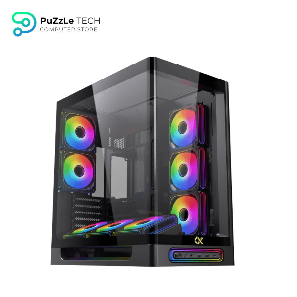 Xigamtek Heaven 8 Fan Argb Pwm E ATX Support BTF MB Type C Single Piece Curved Tempered Glass Mid Tower Case