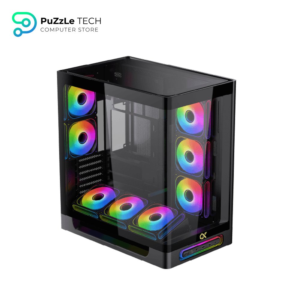 Xigamtek Heaven 8 Fan Argb Pwm E ATX Support BTF MB Type C Single Piece Curved Tempered Glass Mid Tower Case 3